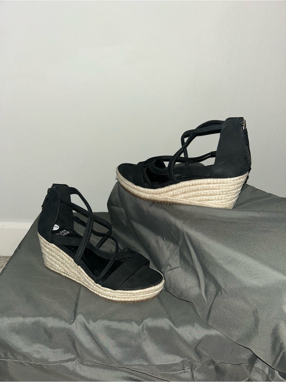 NEW Eileen Fisher Black Espadrille Wedges Sz 7.5